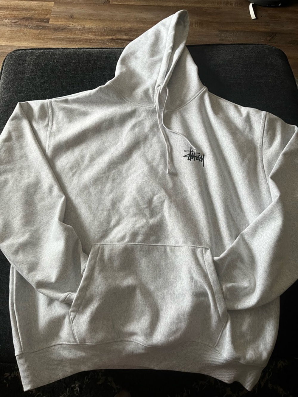 Stussy Light Gray Pullover Hoodie with Script Logo